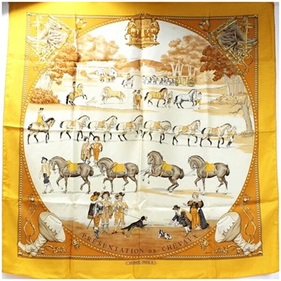 Carré Hermès 90 Cm CHEVAL DE FETE - Soie Bleue - Occasion Très Bon état